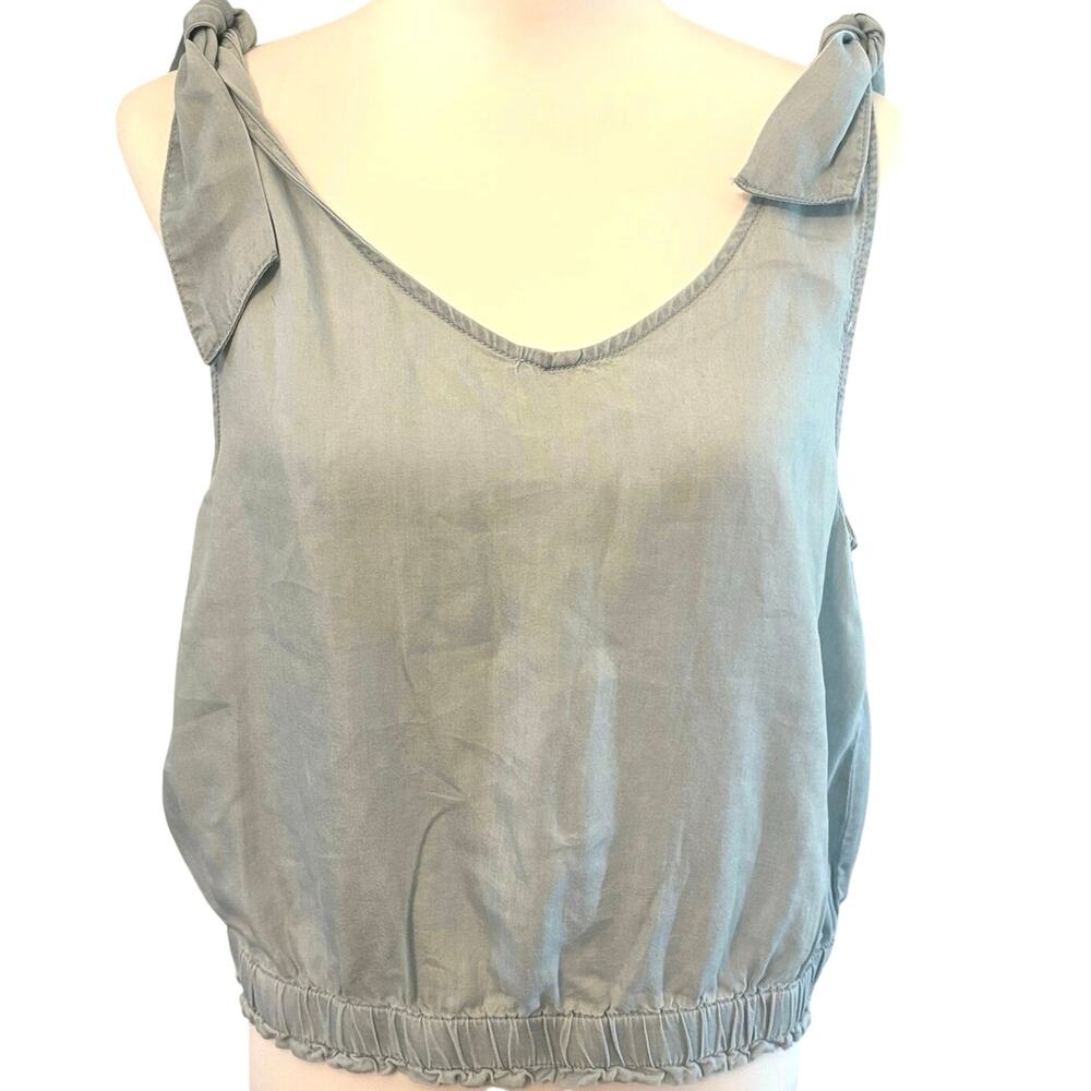 Jane + Delancey Light Blue Lyocell Tie Shoulder Crop Tank Size Large
